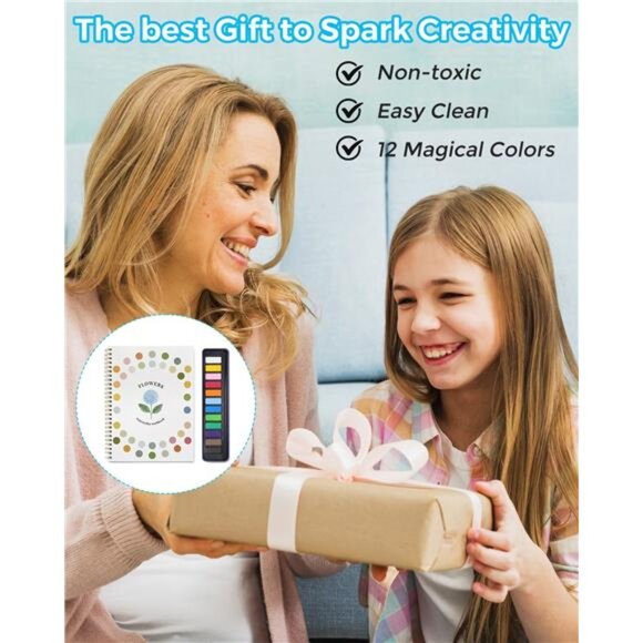 Watercolor Kit with Outlines, 12 Colors Rustproof Box, 3 Brushes & Multi-Theme - Picture 3 of 9